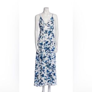 L'AGENCE Blue and White Floral Midi Dress